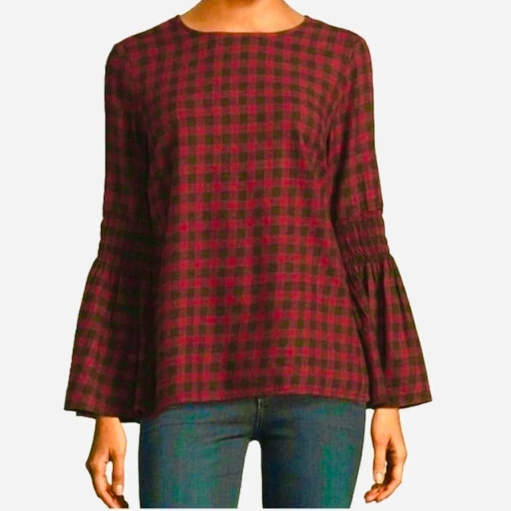 BeachLunchLounge Roberta Plaid bell sleeve top